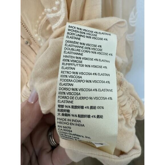 Anthropologie Embroidered Blouse White Tan Cream Large Button Up Sheer Long Slee - Picture 5 of 8